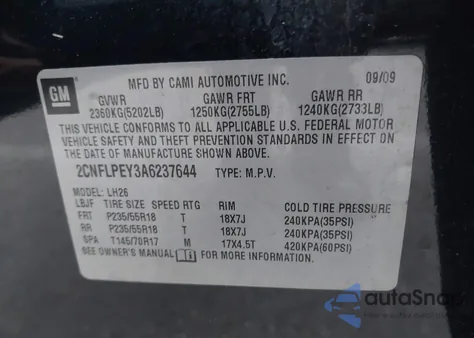2010 Chevrolet Equinox Lt from USA, damaged, VIN 2CNFLPEY3A6237644